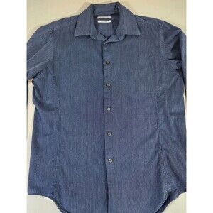 Calvin Klein CK Mens Pinstripe Long Sleeve Dress Shirt Med in Blue 15 1/2 32/33